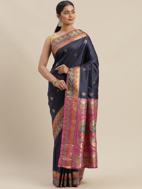 

GoSriKi Navy Blue Silk Woven Design Banarasi Saree