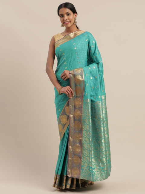 

GoSriKi Sea Green & Golden Woven Design Banarasi Saree