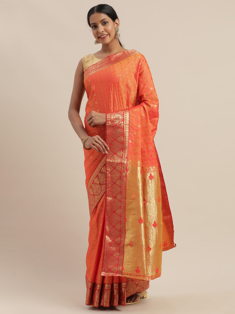 

GoSriKi Orange & Golden Woven Design Banarasi Saree