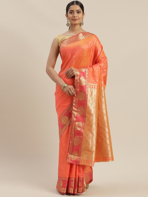 

GoSriKi Orange & Golden Woven Design Banarasi Saree