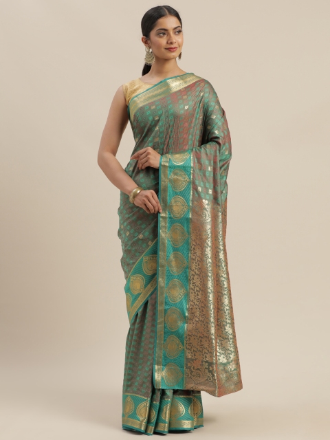 

GoSriKi Grey & Green Woven Design Banarasi Saree