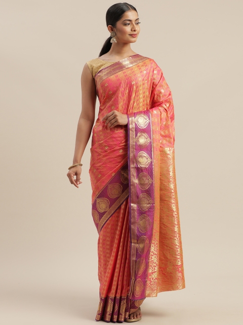 

GoSriKi Orange Silk Blend Woven Design Banarasi Saree