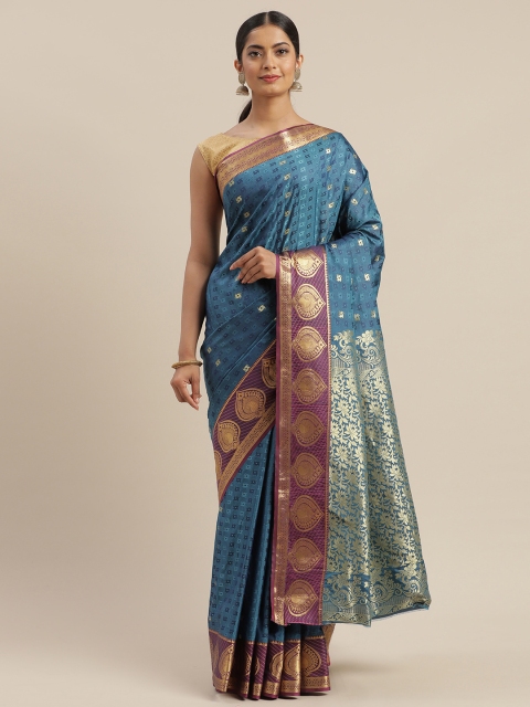 

GoSriKi Blue Silk Blend Woven Design Banarasi Saree