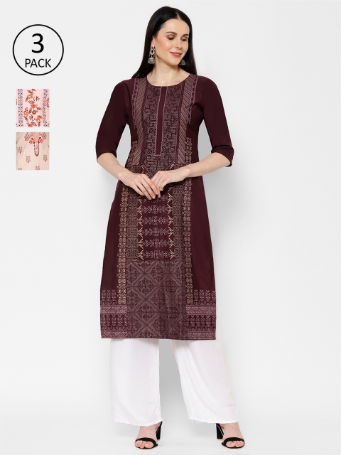 

7Threads Women Multicoloured Printed Straight Kurtas Pack Of 3, Multi