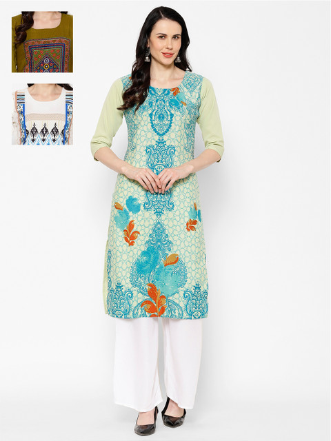 

7Threads Women Multicoloured Printed Straight Kurtas Pack Of 3, Multi