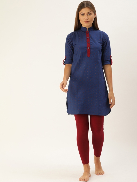

Clt.s Women Navy Blue & Maroon Micro Floral Printed Night suit