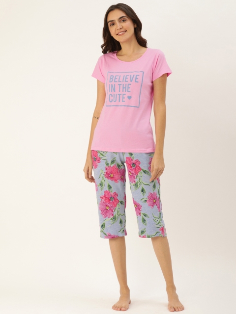 

Clt.s Women Pink & Blue Printed Night suit