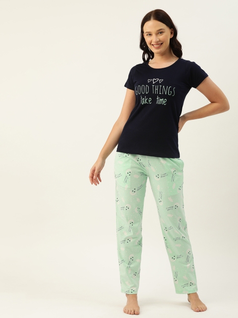 

Clt.s Women Navy Blue & Sea Green Printed Night suit