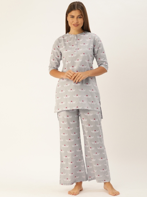 

Clt.s Women Grey & White Printed Night suit