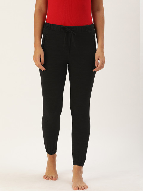 

Clt.s Women Black Slim Fit Solid Cropped Lounge Joggers