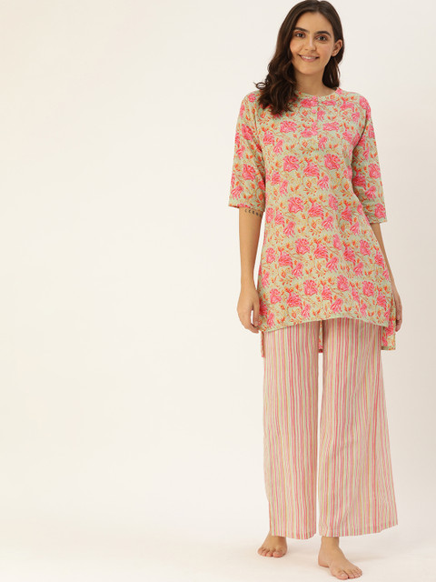

Clt.s Women Pink & Grey Printed Night suit