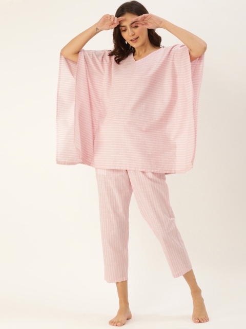 

Clt.s Women Peach-Coloured & White Striped Night suit
