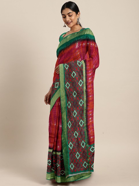 

KALINI Red & Green Printed Saree