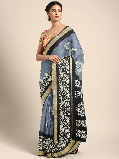 

KALINI Grey Printed Linen Blend Saree