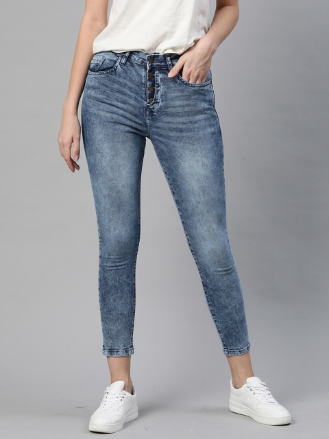 

Mast & Harbour Women Blue Skinny Fit High-Rise Light Fade Cropped Stretchable Jeans