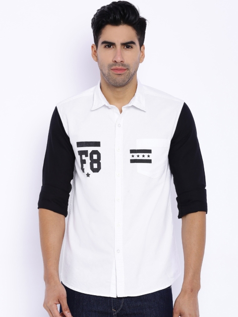 

Flying Machine White & Black Printed Casual Shirt