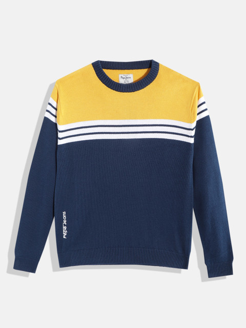 

Pepe Jeans Boys Navy Blue & Yellow Colourblocked T-shirt