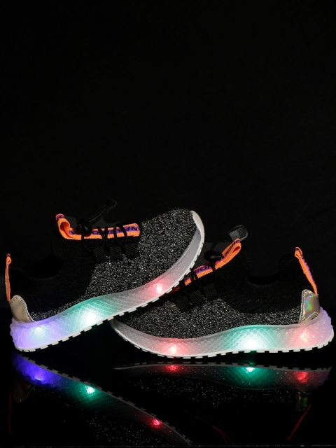 

PASSION PETALS Unisex Black & Grey Melange Colourblocked LED Sneakers