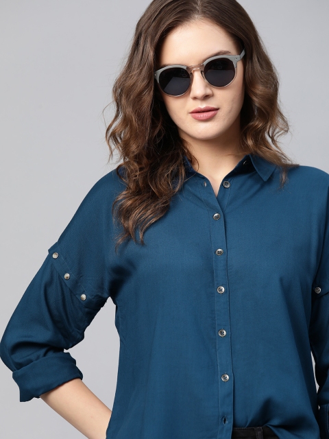 

Roadster Women Teal Blue Ecovero Rayon Convertible Shirt with Detachable Sleeve