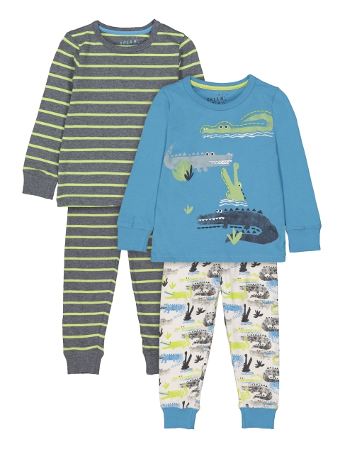

mothercare Boys Pack of 2 Printed T-shirt with Pyjamas, Blue