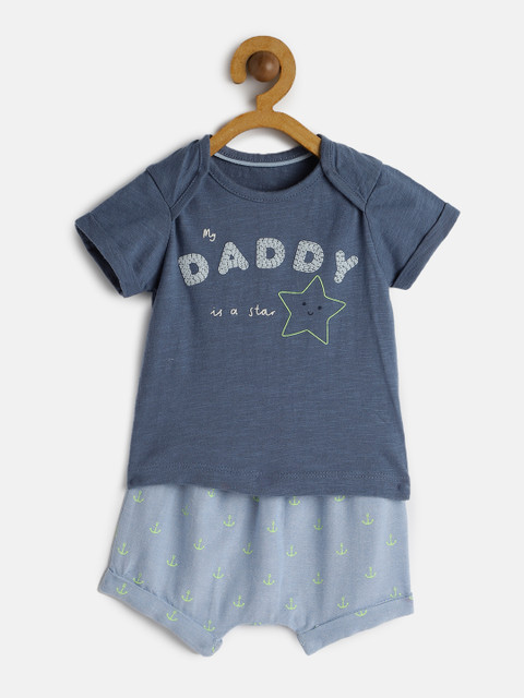 

mothercare Infant Boys Blue Printed Pure Cotton T-shirt with Shorts