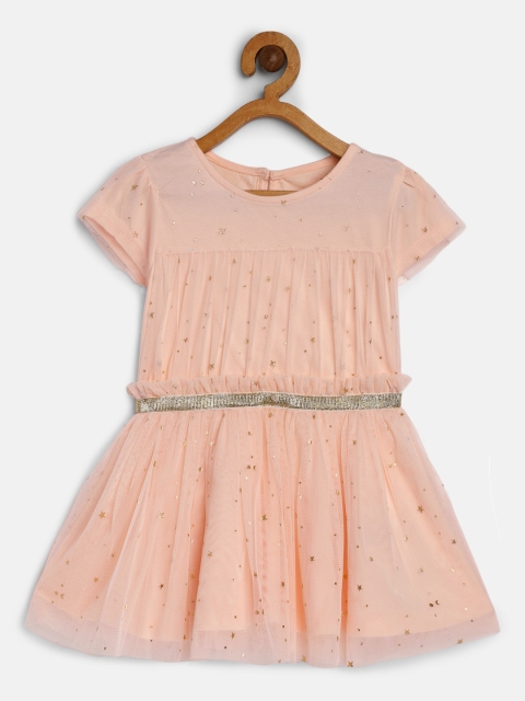 

mothercare Girls Peach-Coloured Embellished Fit and Flare Dress