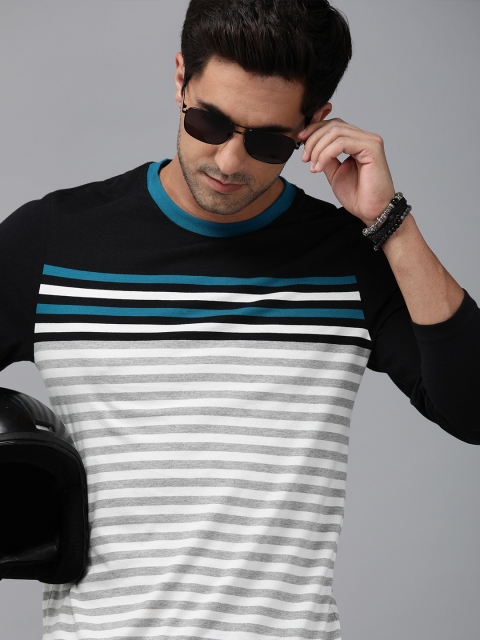 

The Roadster Lifestyle Co Men White Striped Round Neck T-shirt