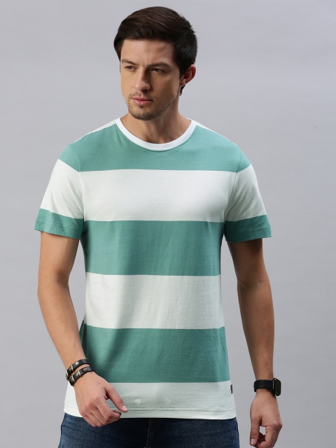 

The Roadster Lifestyle Co Men White Striped Round Neck Pure Cotton T-shirt