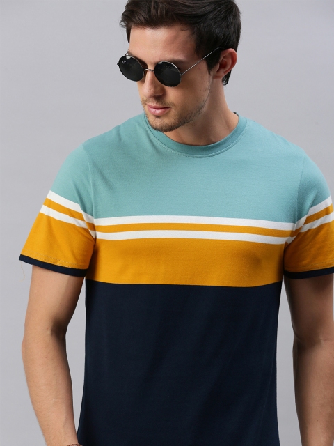 

Roadster Men Navy Blue & Yellow Colourblocked Round Neck T-shirt