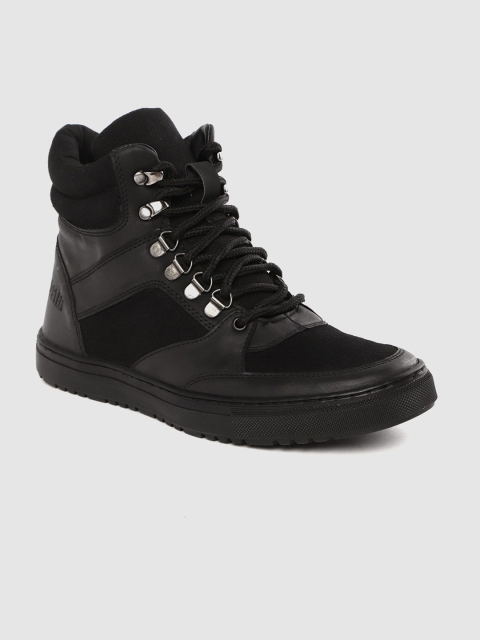 

The Roadster Lifestyle Co Men Black Solid Mid-Top Sneakers