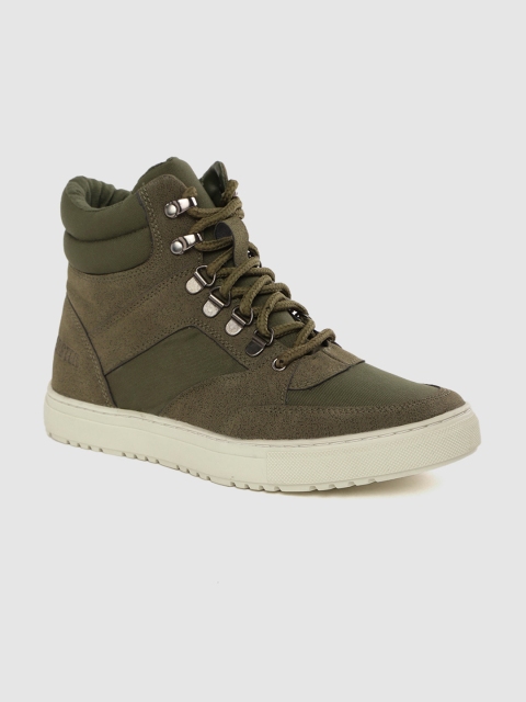 

Roadster Men Olive Green Solid Mid-Top Sneakers