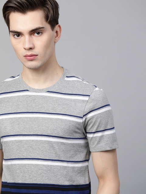

The Roadster Lifestyle Co Men Grey Melange & Black Striped T-shirt