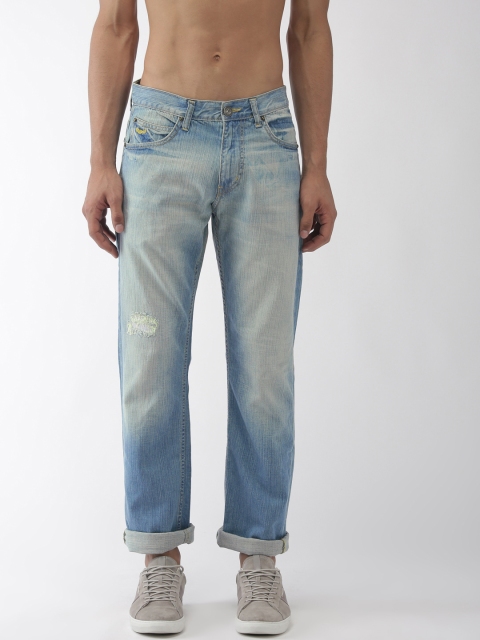 

Flying Machine Men Blue Bruce Straight Fit Mid-Rise Low Distress Jeans