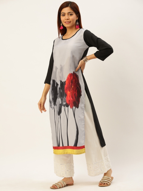 

Rajnandini Women Grey & Black Colourblocked Straight Kurta