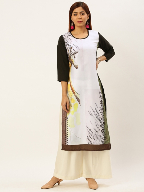 

Rajnandini Women White & Yellow Colourblocked Straight Kurta