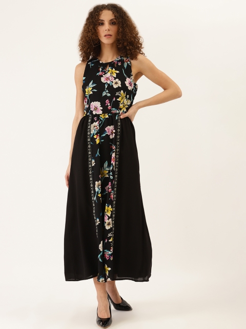 

DODO & MOA Women Black & Pink Floral Print Maxi Dress