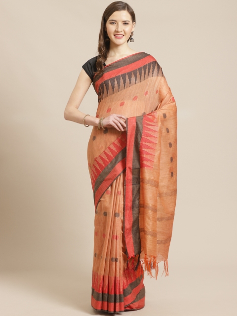 

swatika Peach-Coloured Woven Design Handloom Bhagalpuri Saree