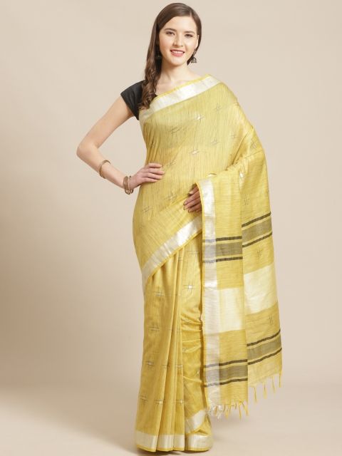 

swatika Yellow & White Zari Woven Design Handloom Bhagalpuri Saree