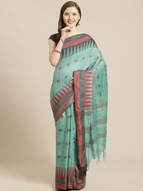 

swatika Green & Maroon Woven Design Handloom Bhagalpuri Saree