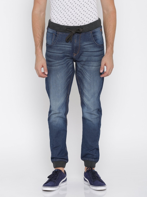 

Flying Machine Men Blue Washed Denim Joggers