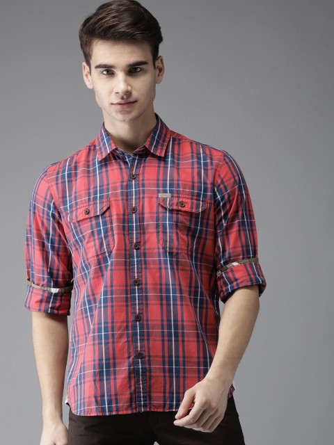 

Flying Machine Men Red & Navy Blue Slim Fit Checked Casual Shirt