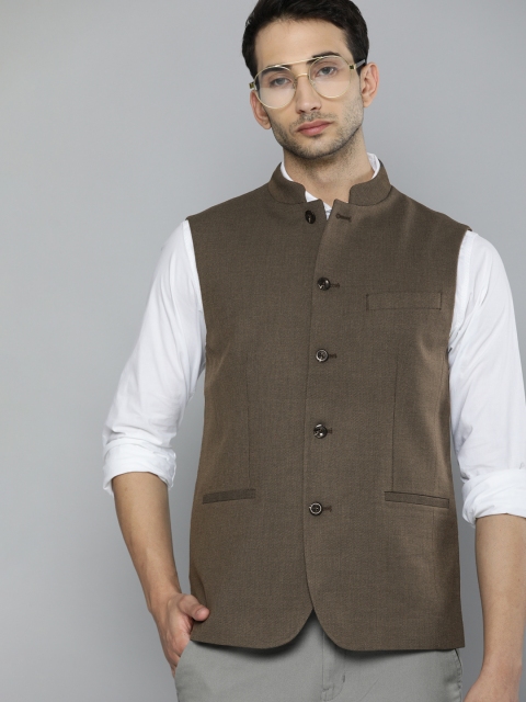 

Indian Terrain Men Coffee Brown Solid Nehru Jacket