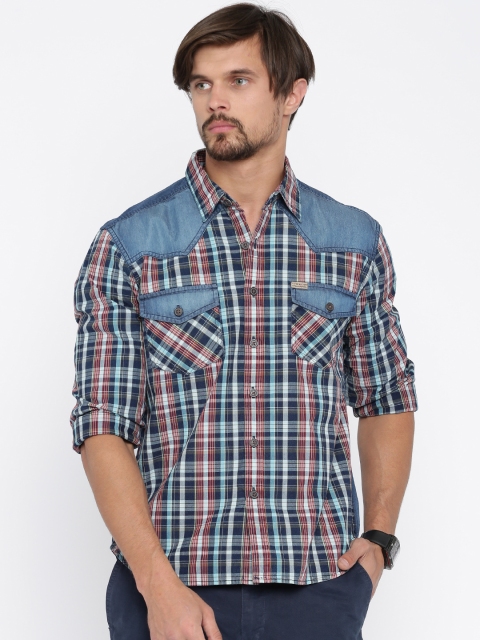 

Flying Machine Men Blue & Red Checked Casual Shirt