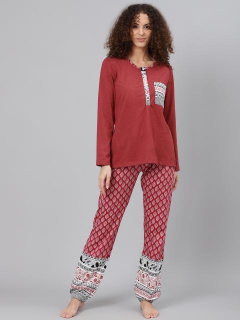 

Biba Women Maroon & White Solid Night suit
