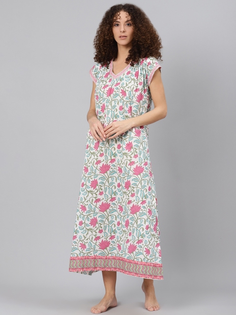 

Biba Blue & Pink Printed Pure Cotton Nightdress