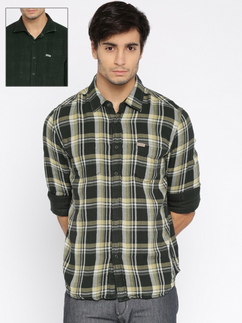 

Flying Machine Men Green Checked Reversible Casual Shirt