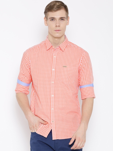 

Flying Machine Orange & White Checked Casual Shirt