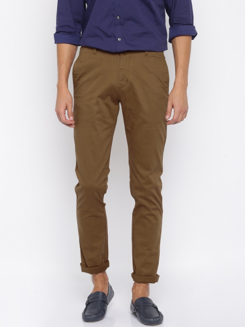 

Flying Machine Men Olive Solid Slim Fit Flat-Front Trousers