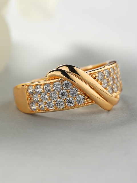 

TOKYO TALKIES X rubans FASHION ACCESSORIES Women Rose Gold-Plated & White Cubic Zirconia Studded Handcrafted Adjustable Finger Ring