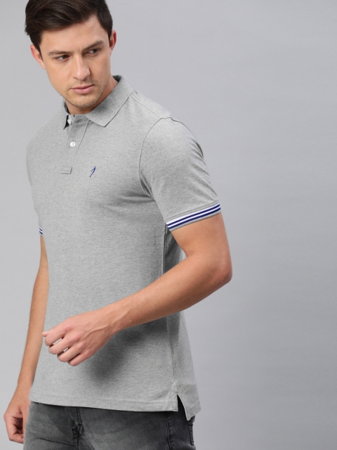 

Indian Terrain Men Grey Solid Polo Collar T-shirt